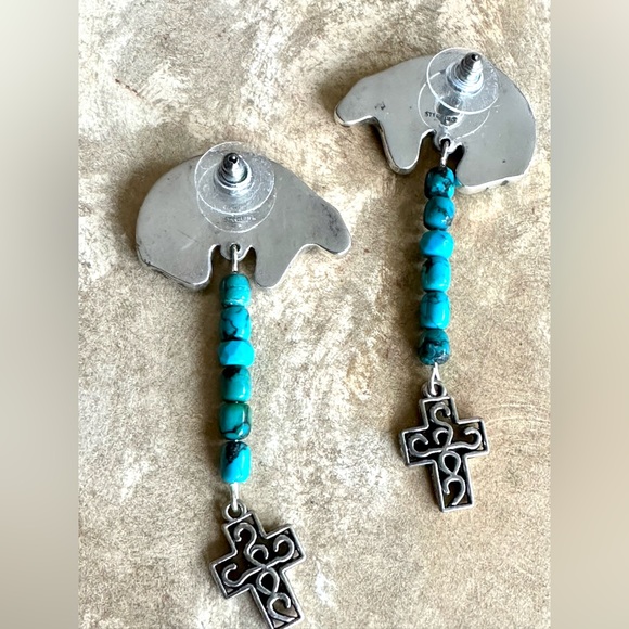 Gorgeous bear inlay sterling silver Native American turquoise sugilite earrings - Picture 9 of 12